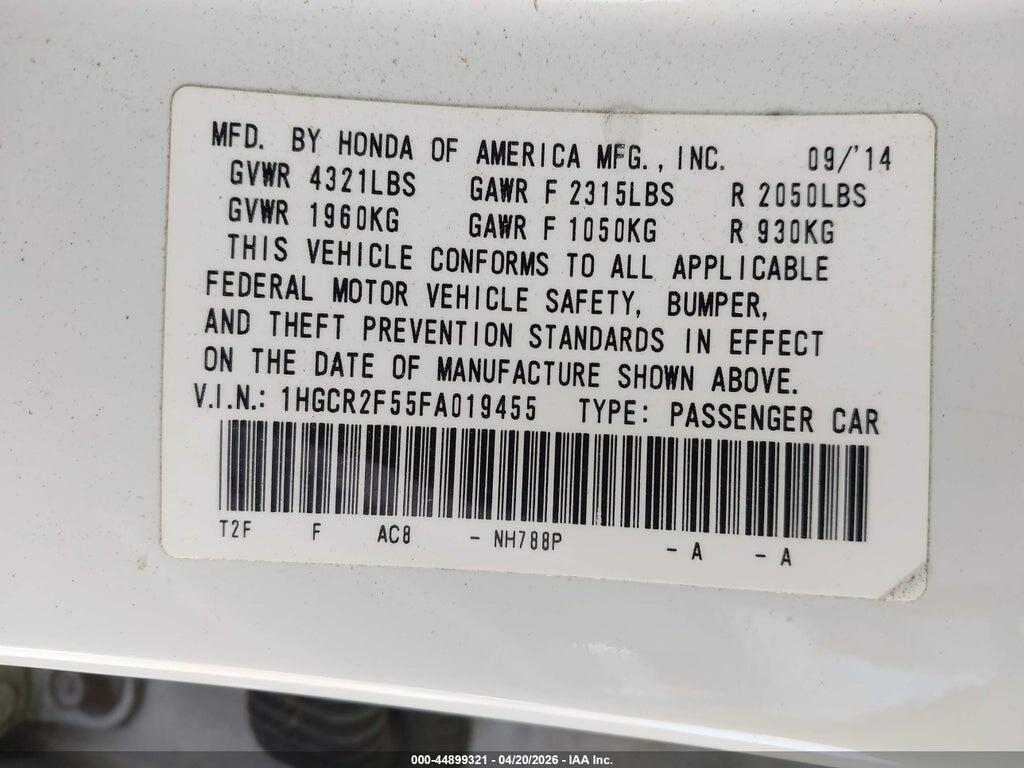 1HGCR2F55FA019455 2015 HONDA ACCORD photo no. 9