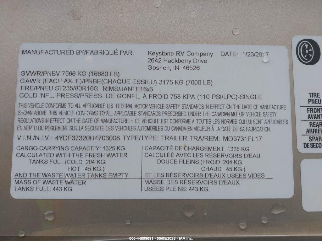 4YDF37320H4703008 2017 KEYSTONE OTHER photo no. 9