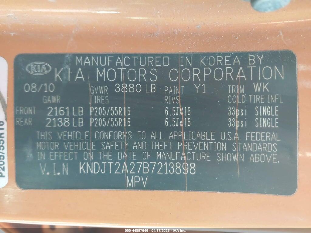 KNDJT2A27B7213898 2011 KIA SOUL photo no. 9