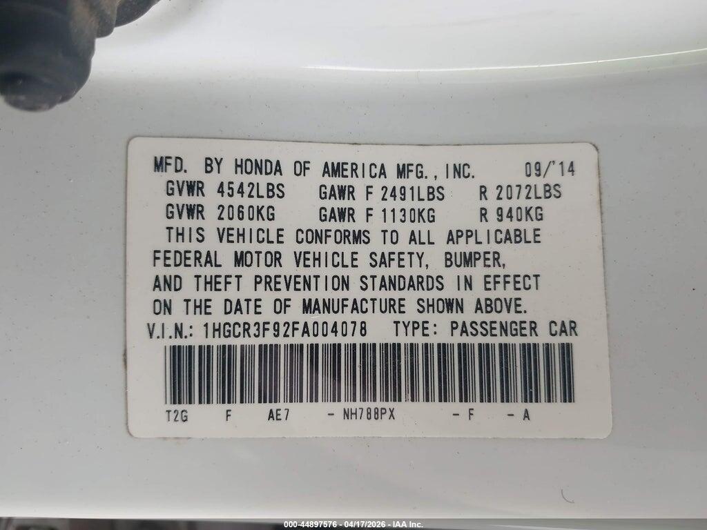 1HGCR3F92FA004078 2015 HONDA ACCORD photo no. 9