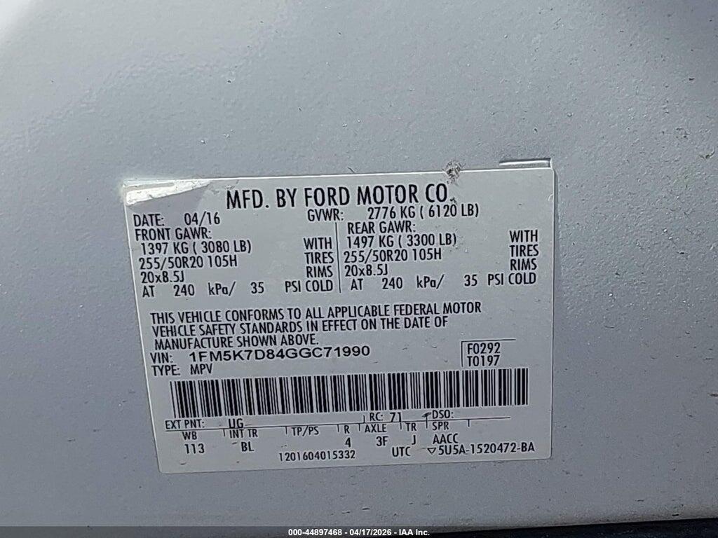 1FM5K7D84GGC71990 2016 FORD EXPLORER photo no. 9