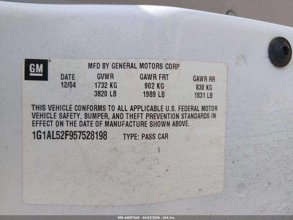 1G1AL52F957528198 2005 CHEVROLET COBALT photo no. 9