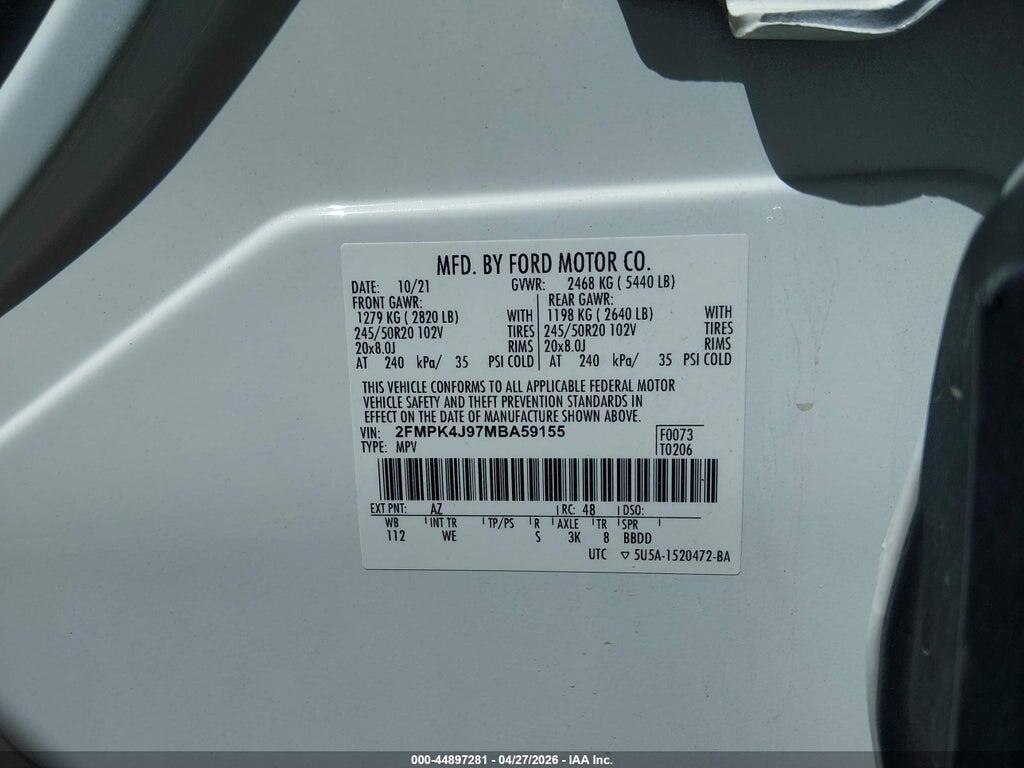 2FMPK4J97MBA59155 2021 FORD EDGE photo no. 9