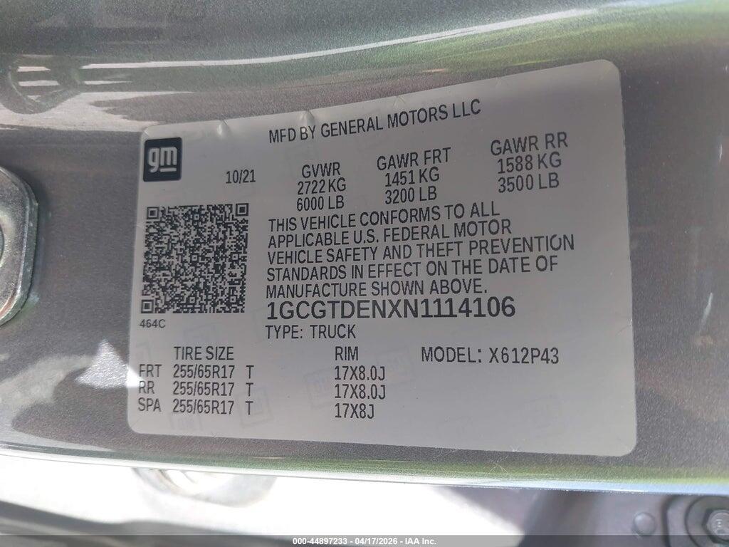 1GCGTDENXN1114106 2022 CHEVROLET COLORADO photo no. 9