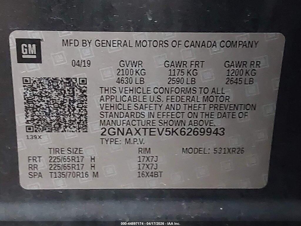 2GNAXTEV5K6269943 2019 CHEVROLET EQUINOX photo no. 9