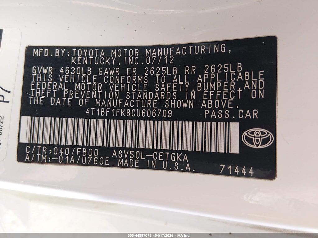4T1BF1FK8CU606709 2012 TOYOTA CAMRY photo no. 9
