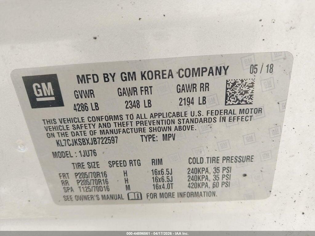 KL7CJKSBXJB722597 2018 CHEVROLET TRAX photo no. 9