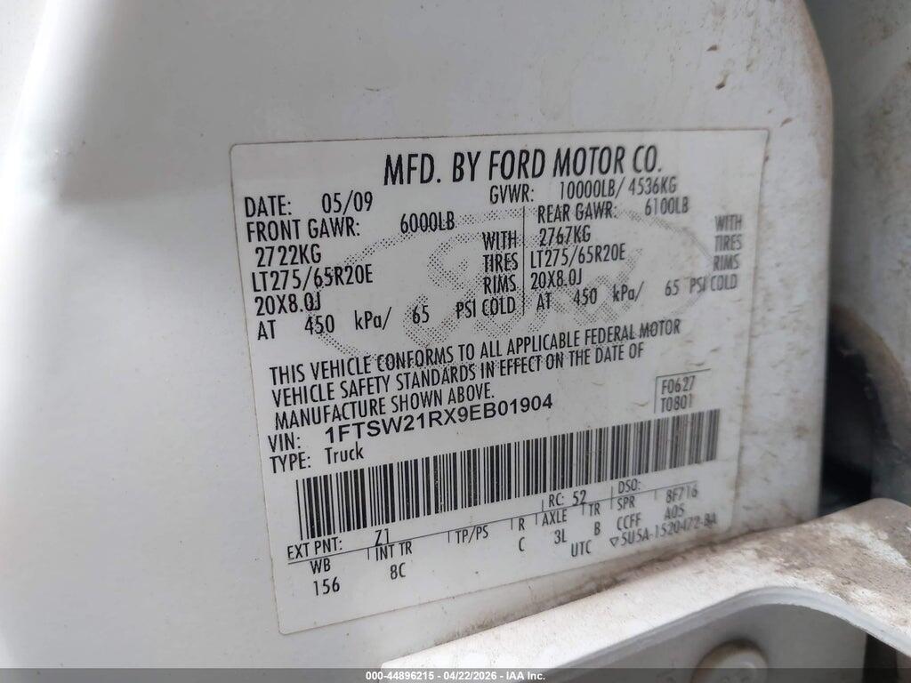 1FTSW21RX9EB01904 2009 FORD F-250 photo no. 9