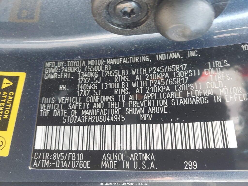 5TDZA3EH2DS044945 2013 TOYOTA HIGHLANDER photo no. 9
