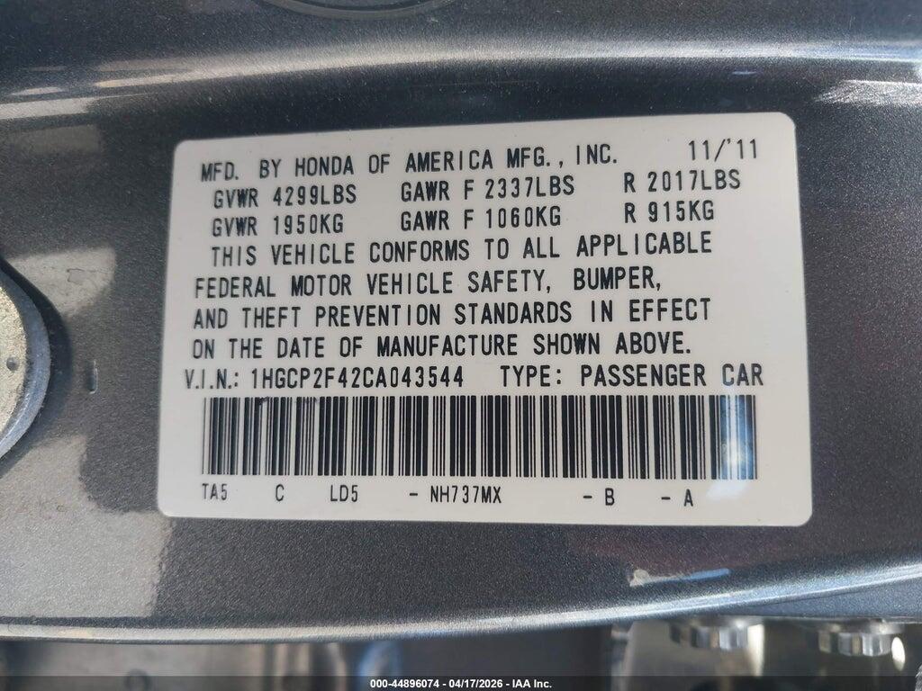 1HGCP2F42CA043544 2012 HONDA ACCORD photo no. 9