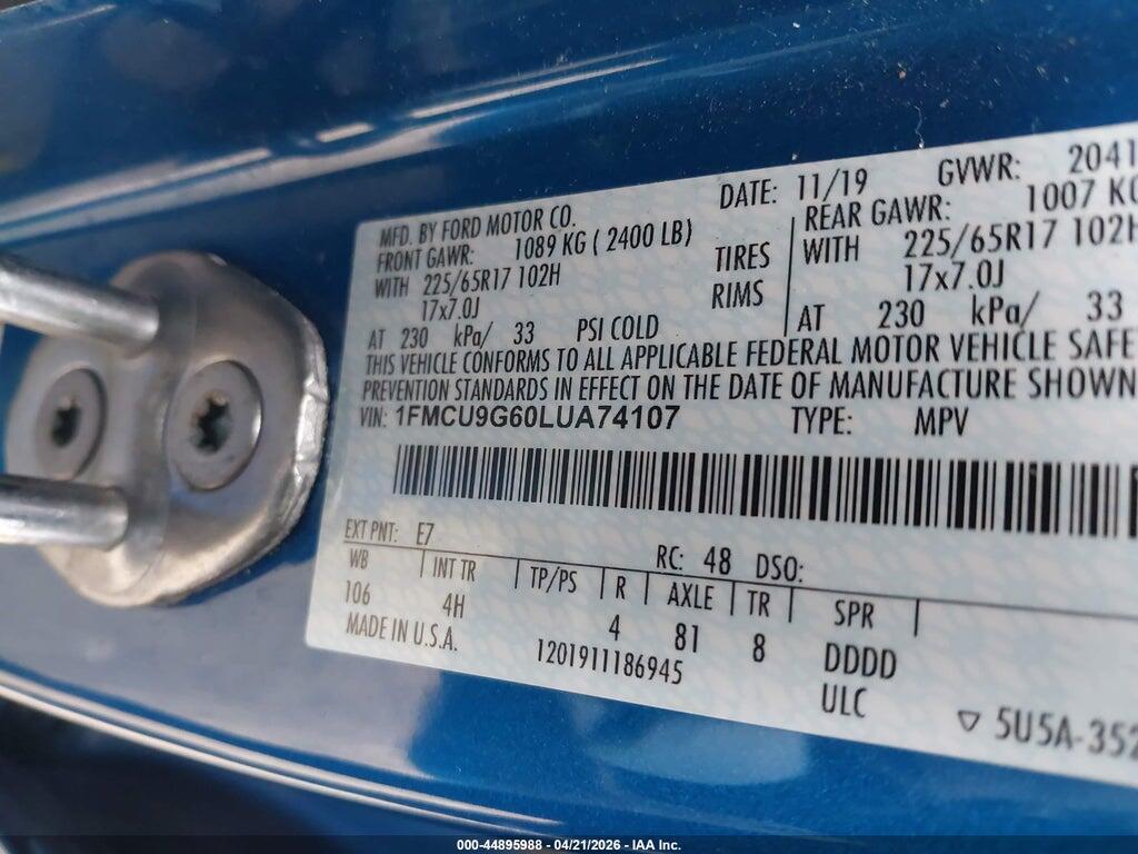 1FMCU9G60LUA74107 2020 FORD ESCAPE photo no. 9