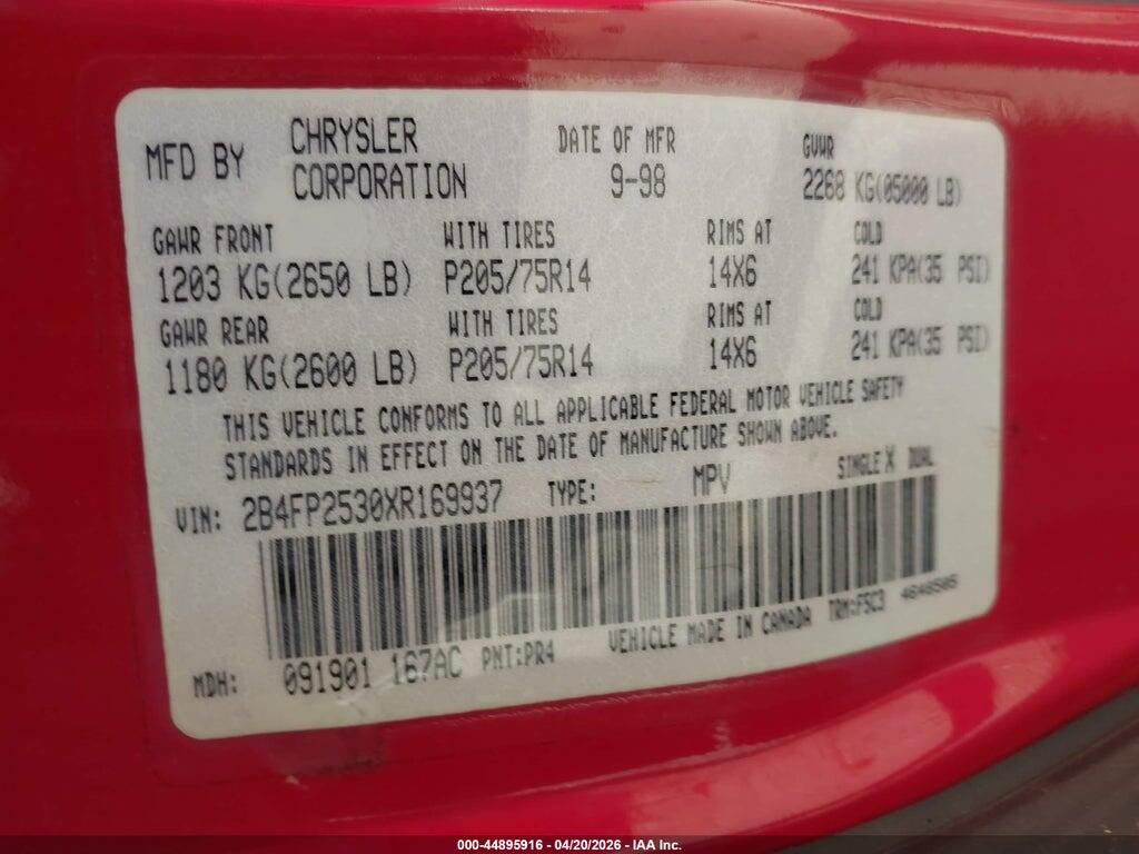2B4FP2530XR169937 1999 DODGE CARAVAN photo no. 9