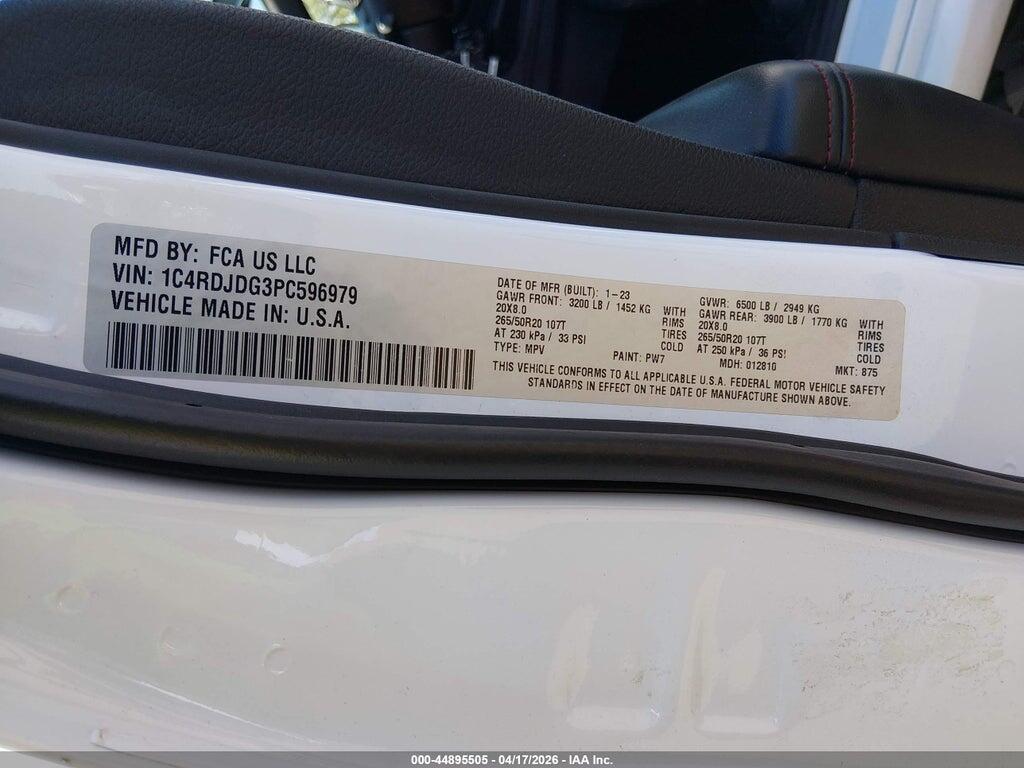1C4RDJDG3PC596979 2023 DODGE DURANGO photo no. 9
