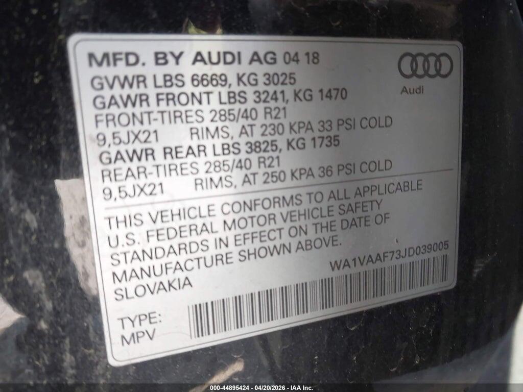 WA1VAAF73JD039005 2018 AUDI Q7 photo no. 9