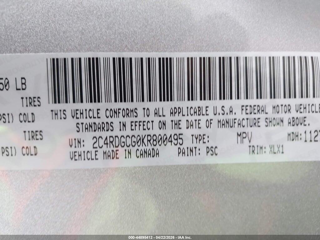 2C4RDGCG0KR800495 2019 DODGE GRAND CARAVAN photo no. 9