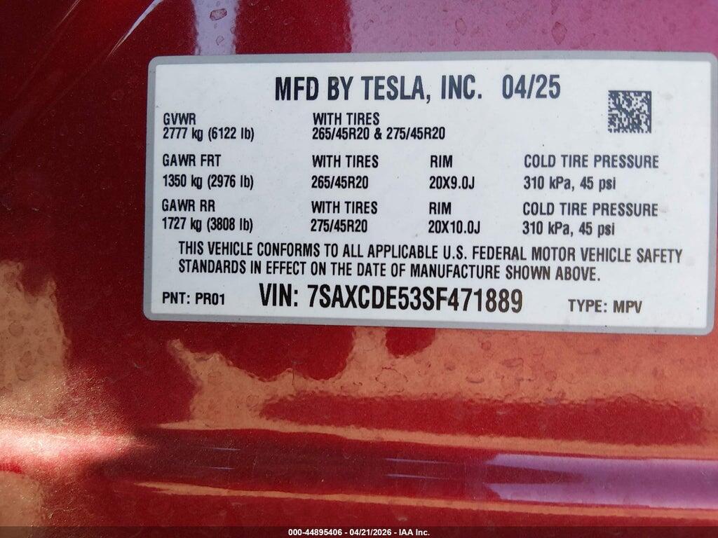 7SAXCDE53SF471889 2025 TESLA MODEL X photo no. 9