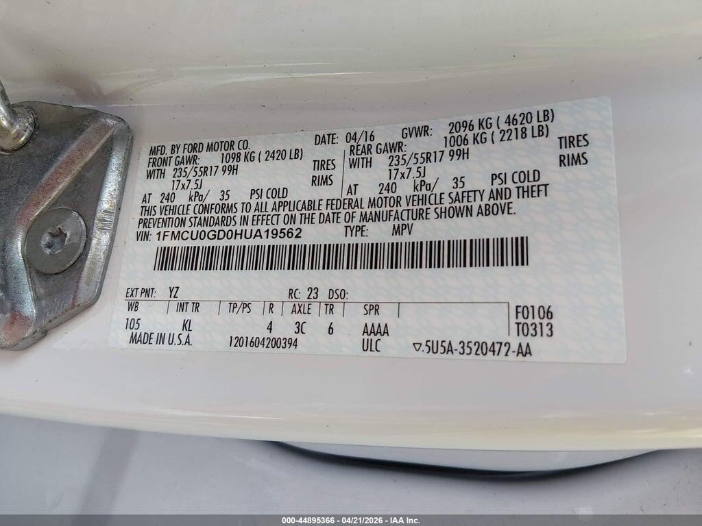 1FMCU0GD0HUA19562 2017 FORD ESCAPE photo no. 9