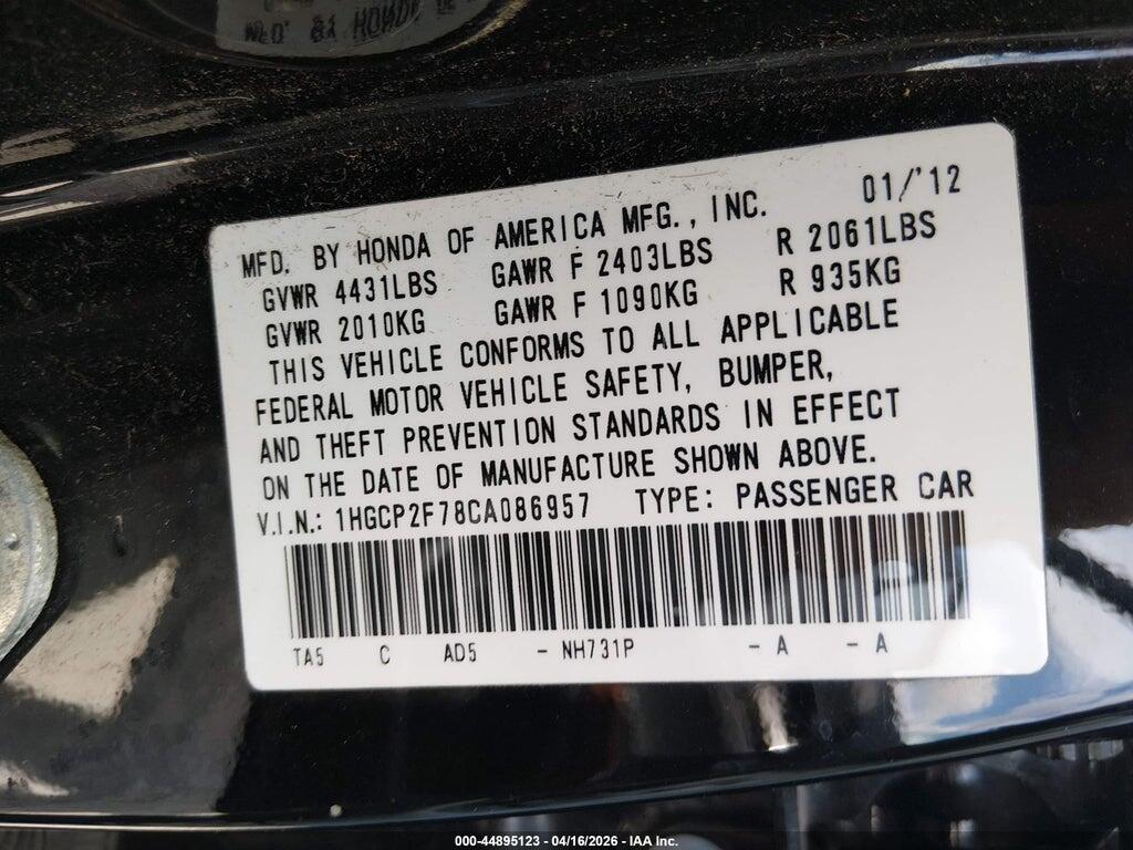 1HGCP2F78CA086957 2012 HONDA ACCORD photo no. 9