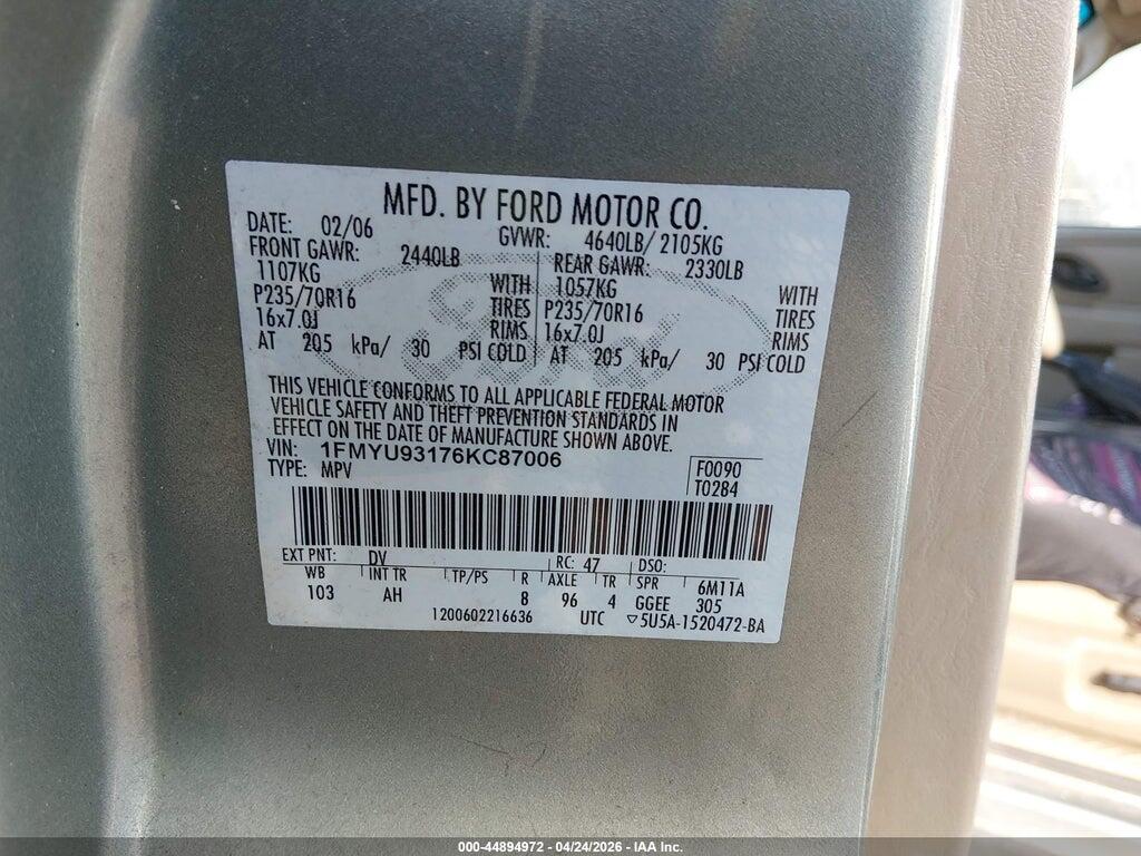 1FMYU93176KC87006 2006 FORD ESCAPE photo no. 9
