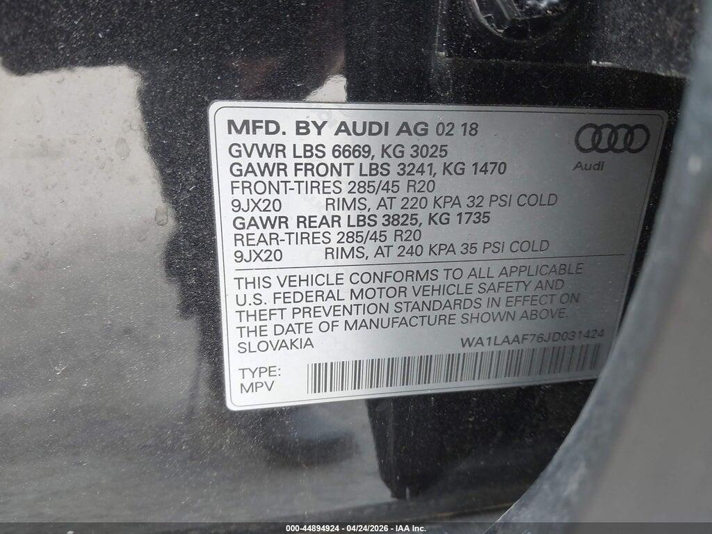 WA1LAAF76JD031424 2018 AUDI Q7 photo no. 9