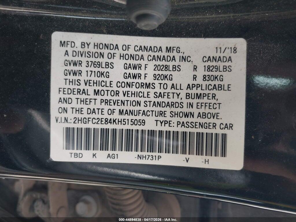2HGFC2E84KH515059 2019 HONDA CIVIC photo no. 9