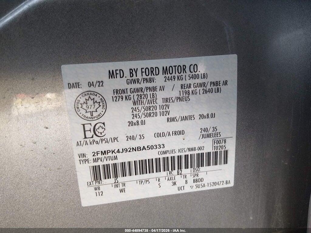 2FMPK4J92NBA50333 2022 FORD EDGE photo no. 9