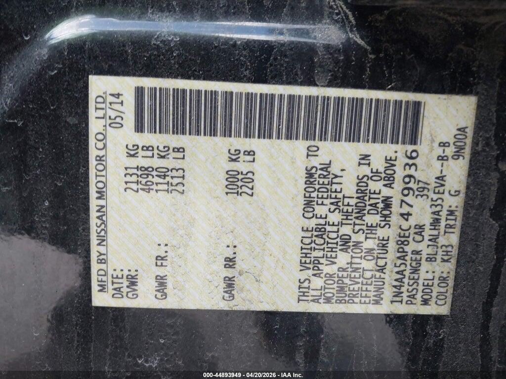 1N4AA5AP8EC479936 2014 NISSAN MAXIMA photo no. 9