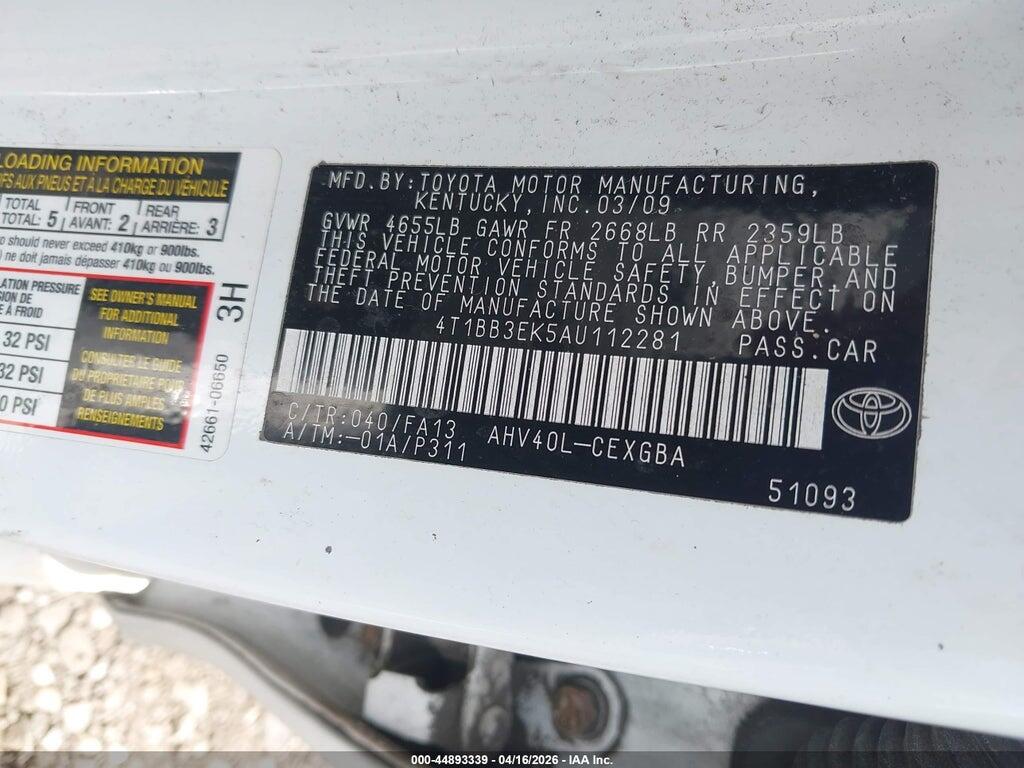 4T1BB3EK5AU112281 2010 TOYOTA CAMRY HYBRID photo no. 9