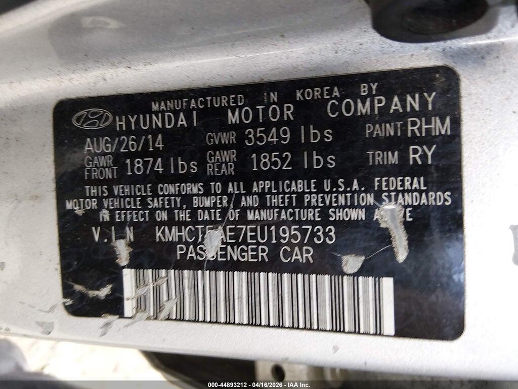 KMHCT5AE7EU195733 2014 HYUNDAI ACCENT photo no. 9
