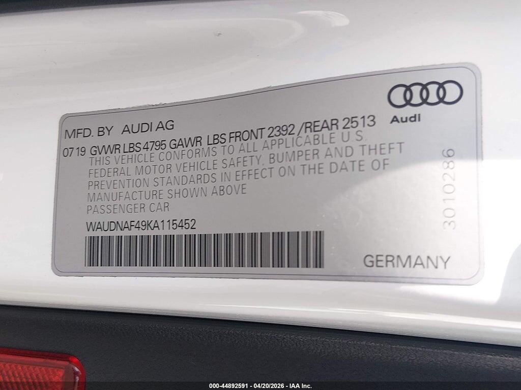 WAUDNAF49KA115452 2019 AUDI A4 photo no. 9
