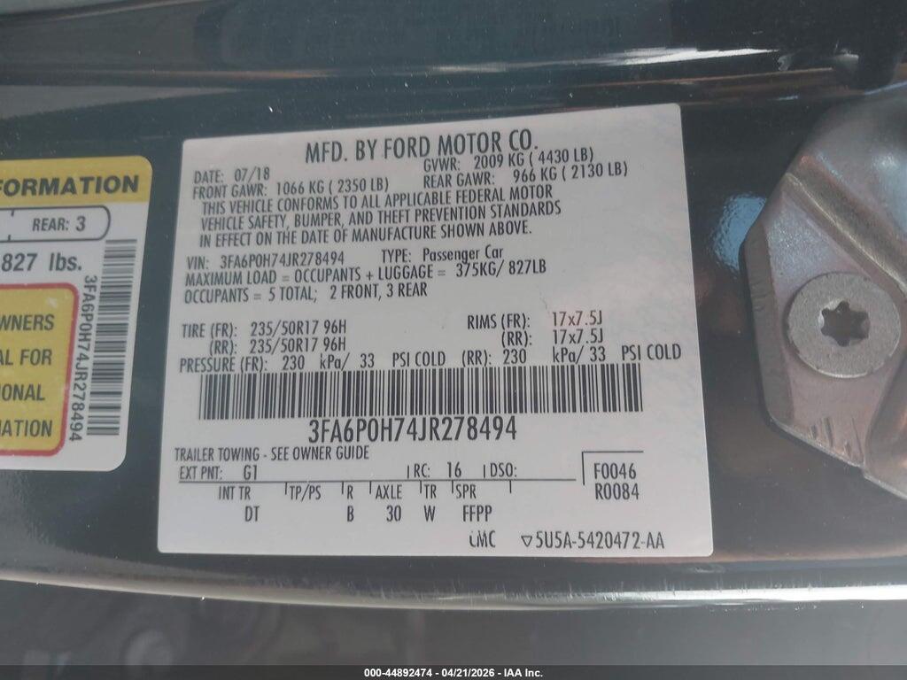 3FA6P0H74JR278494 2018 FORD FUSION photo no. 9