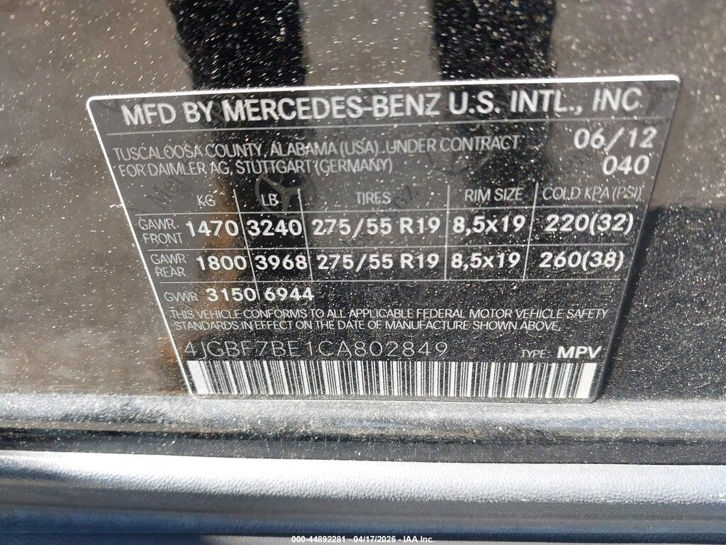 4JGBF7BE1CA802849 2012 MERCEDES-BENZ GL 450 photo no. 9