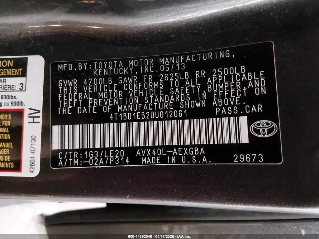 4T1BD1EB2DU012061 2013 TOYOTA AVALON HYBRID photo no. 9