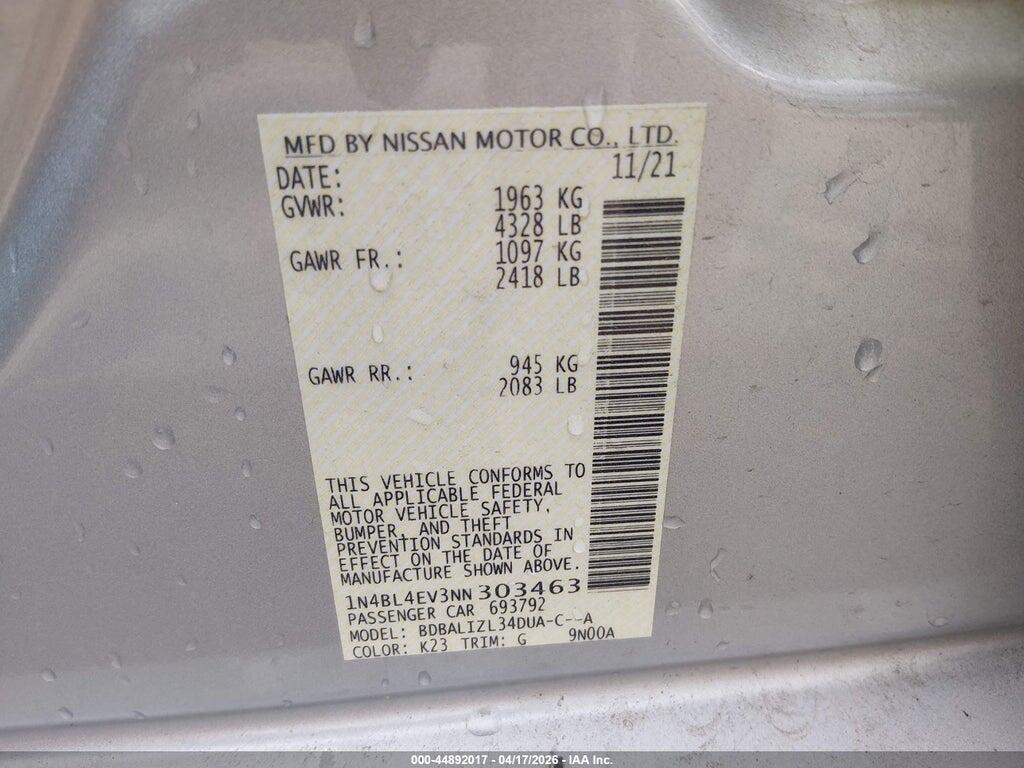 1N4BL4EV3NN303463 2022 NISSAN ALTIMA photo no. 9