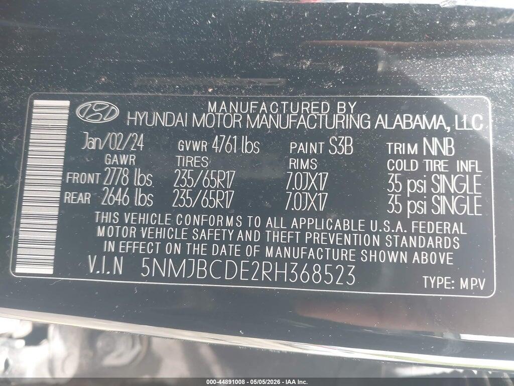 5NMJBCDE2RH368523 2024 HYUNDAI TUCSON photo no. 9