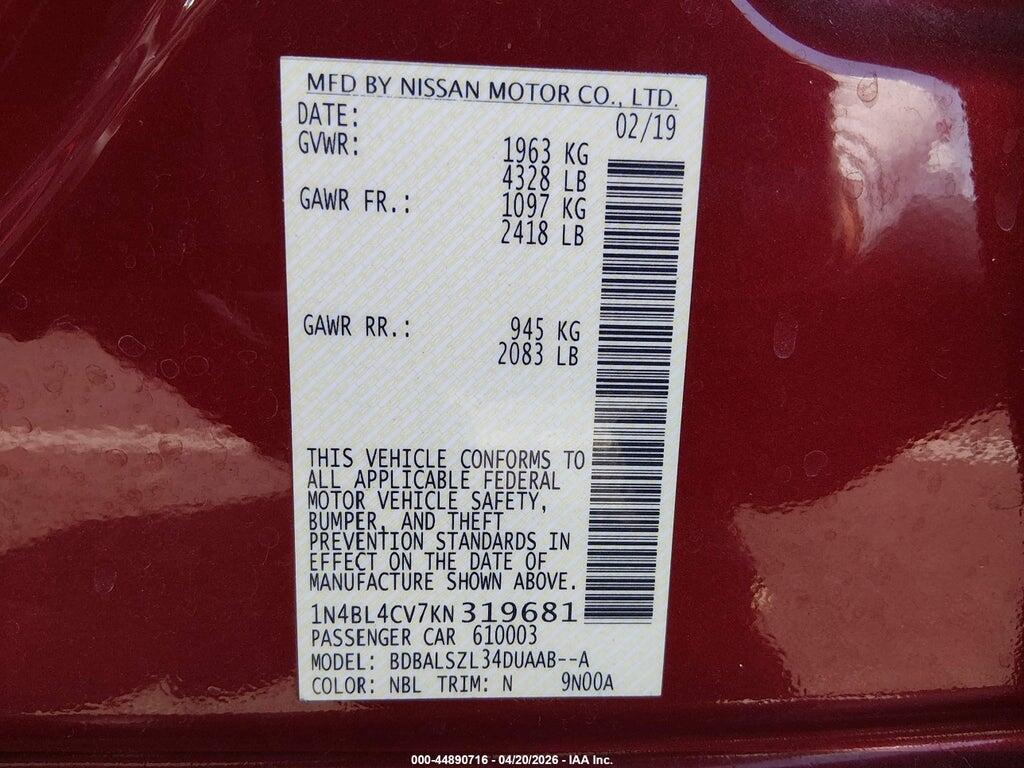 1N4BL4CV7KN319681 2019 NISSAN ALTIMA photo no. 9