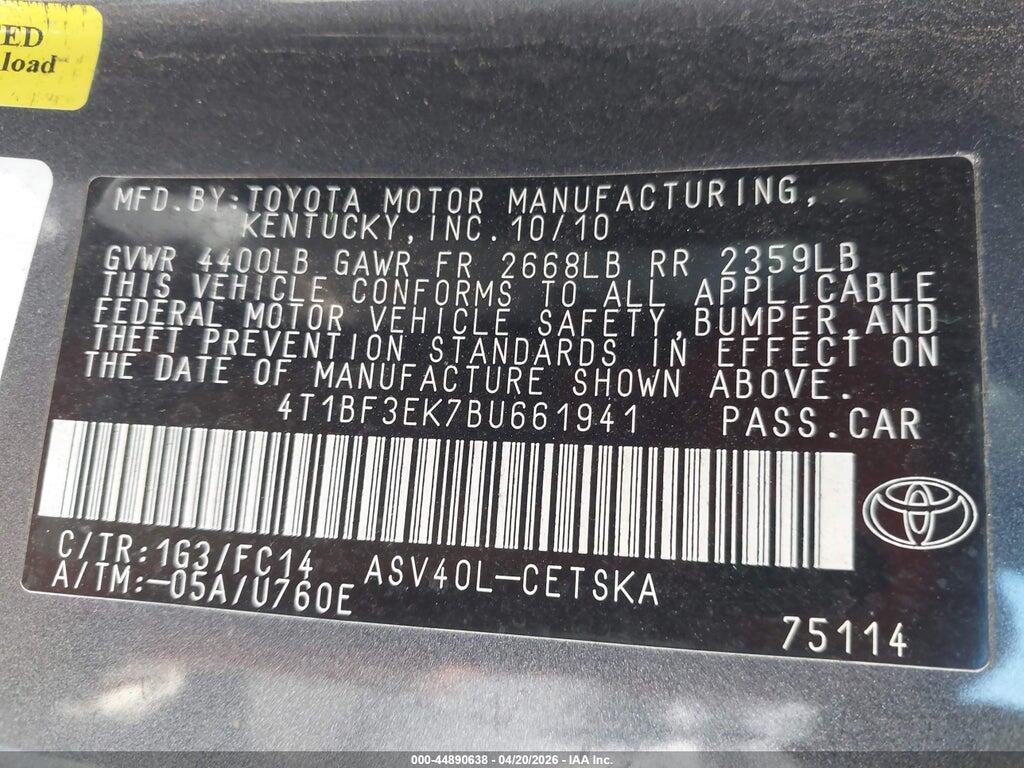 4T1BF3EK7BU661941 2011 TOYOTA CAMRY photo no. 9