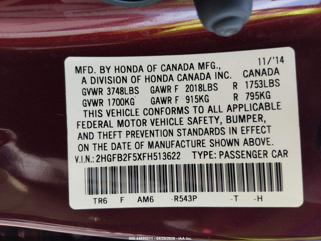 2HGFB2F5XFH513622 2015 HONDA CIVIC photo no. 9