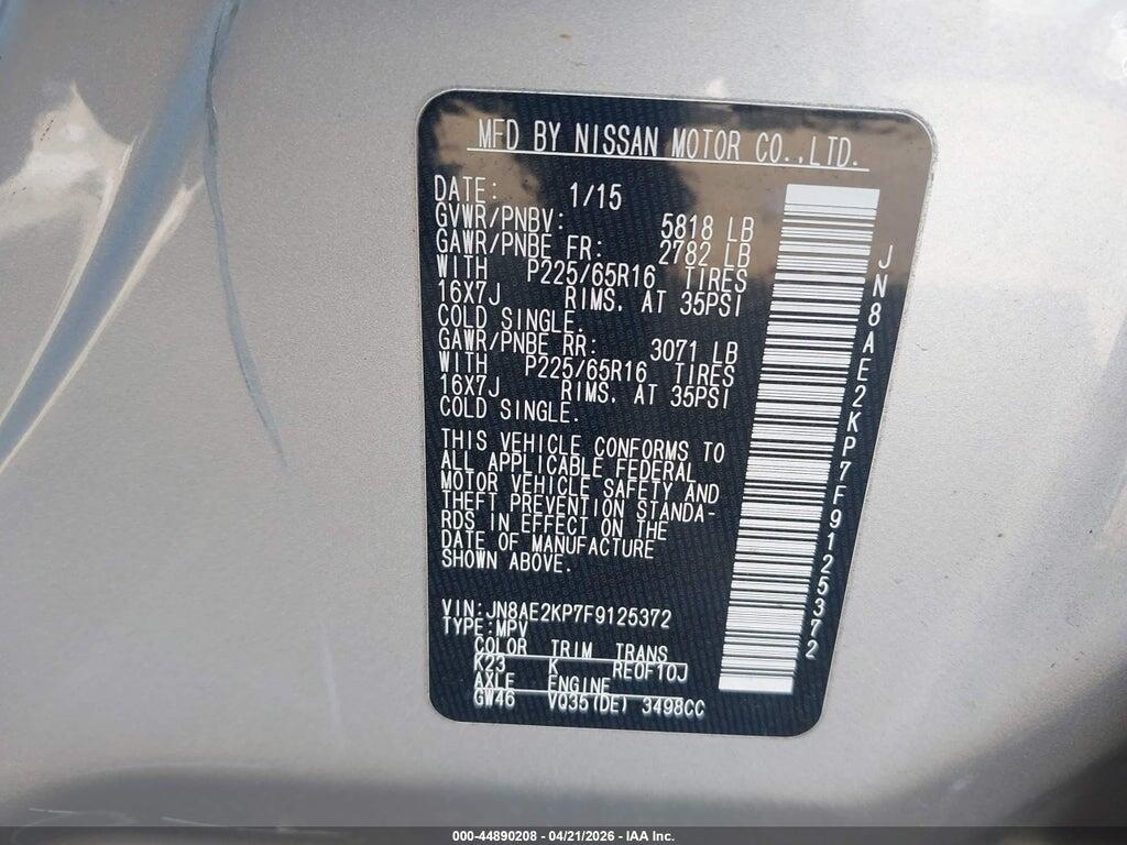 JN8AE2KP7F9125372 2015 NISSAN QUEST photo no. 9