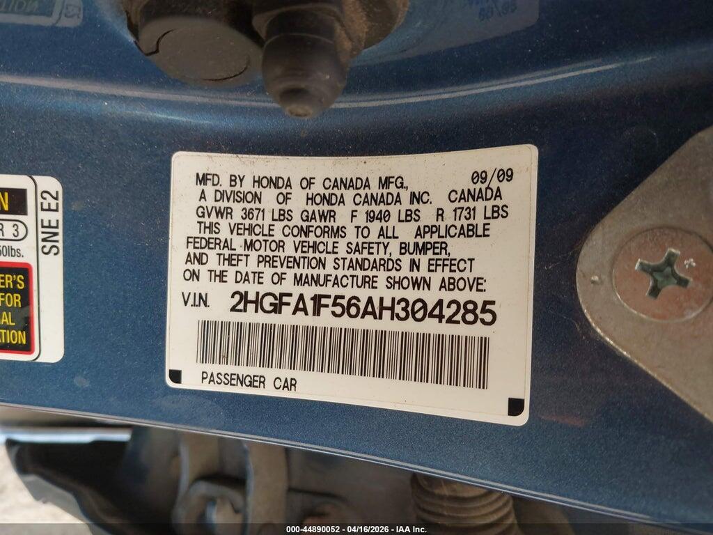 2HGFA1F56AH304285 2010 HONDA CIVIC photo no. 9