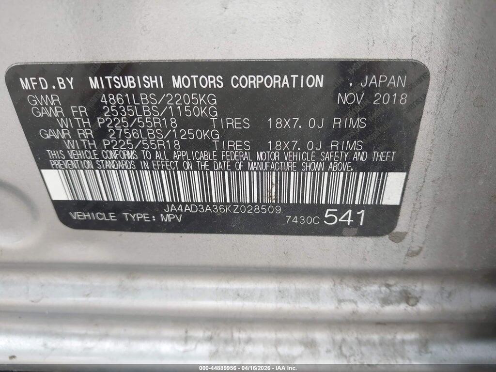 JA4AD3A36KZ028509 2019 MITSUBISHI OUTLANDER photo no. 9