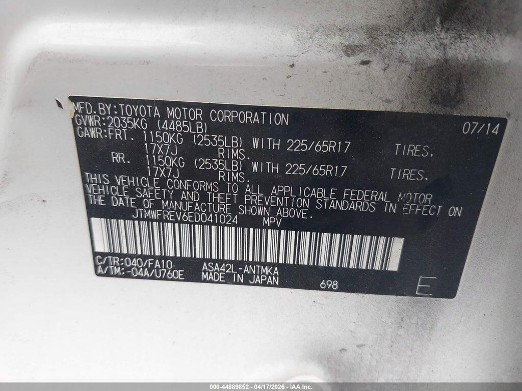 JTMWFREV6ED041024 2014 TOYOTA RAV4 photo no. 9