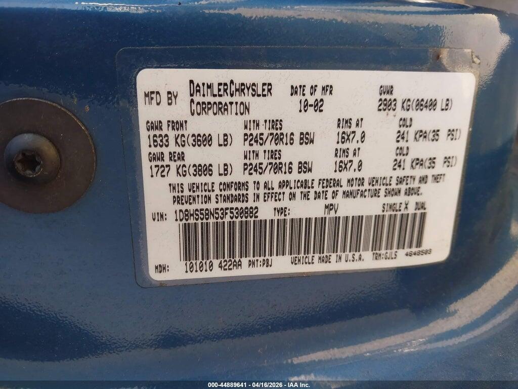 1D8HS58N53F530882 2003 DODGE DURANGO photo no. 9