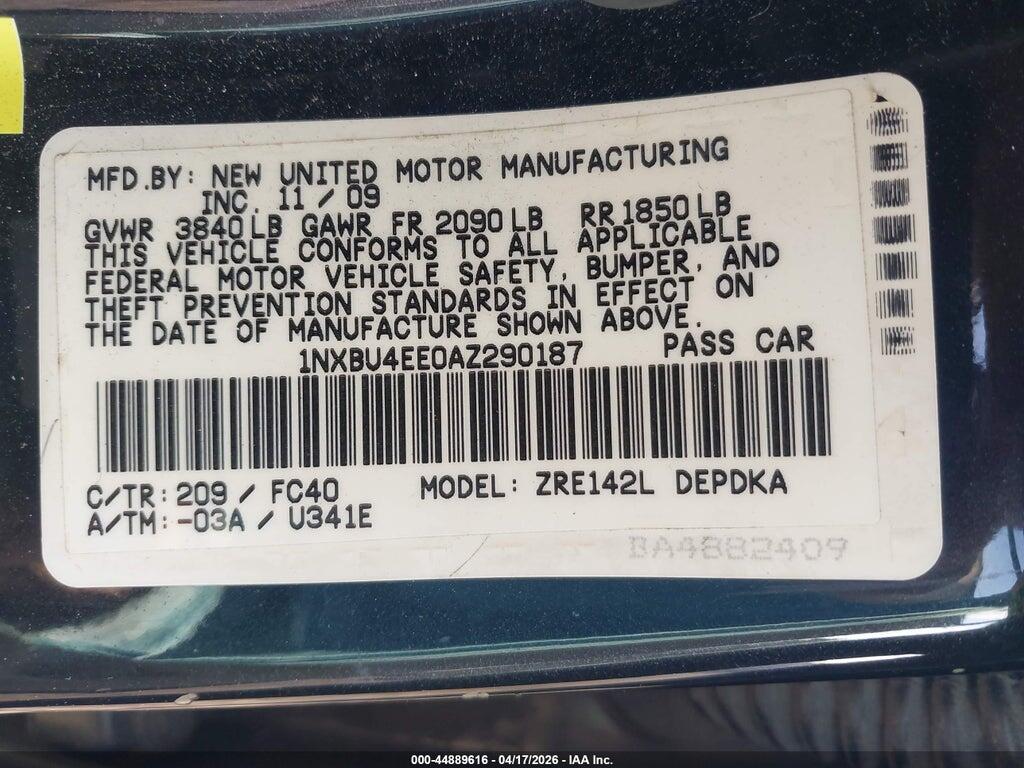 1NXBU4EE0AZ290187 2010 TOYOTA COROLLA photo no. 9