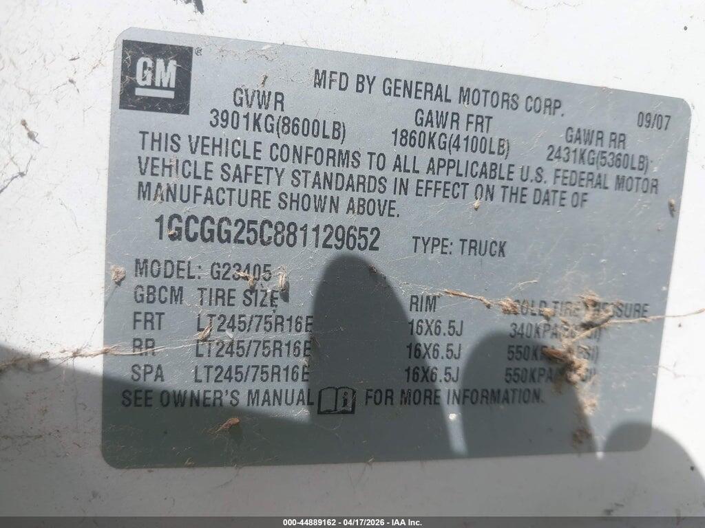 1GCGG25C881129652 2008 CHEVROLET EXPRESS photo no. 9
