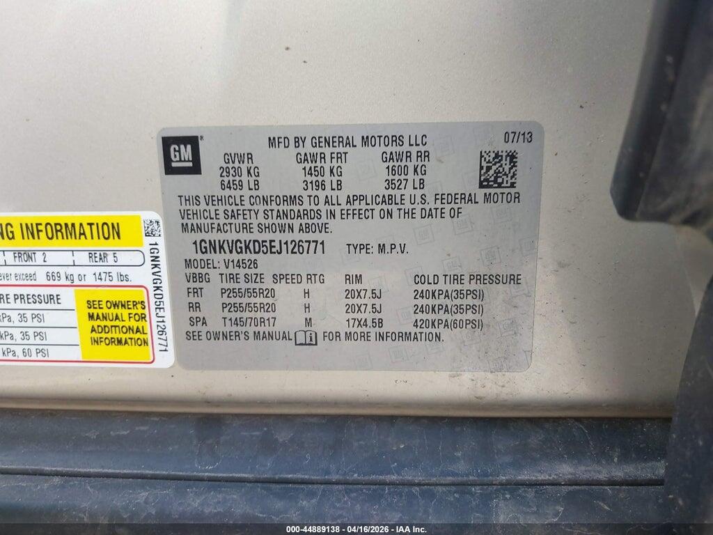 1GNKVGKD5EJ126771 2014 CHEVROLET TRAVERSE photo no. 9