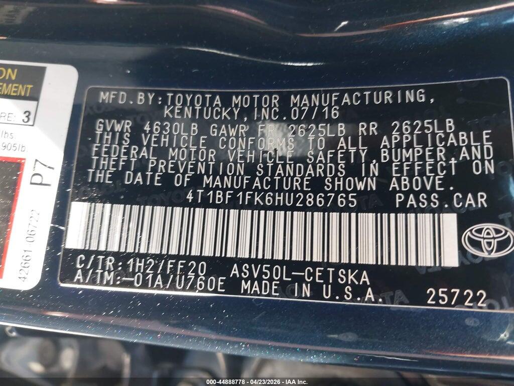 4T1BF1FK6HU286765 2017 TOYOTA CAMRY photo no. 9