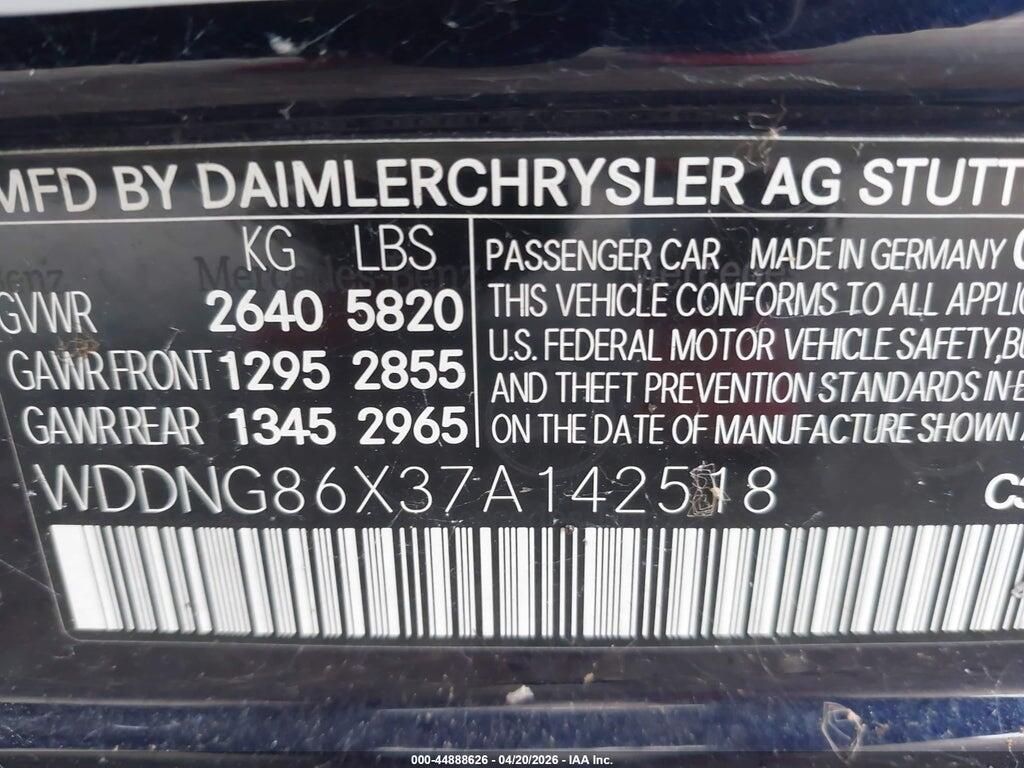 WDDNG86X37A142518 2007 MERCEDES-BENZ S 550 photo no. 9