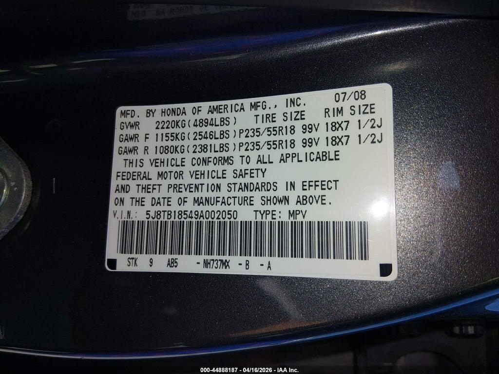 5J8TB18549A002050 2009 ACURA RDX photo no. 9