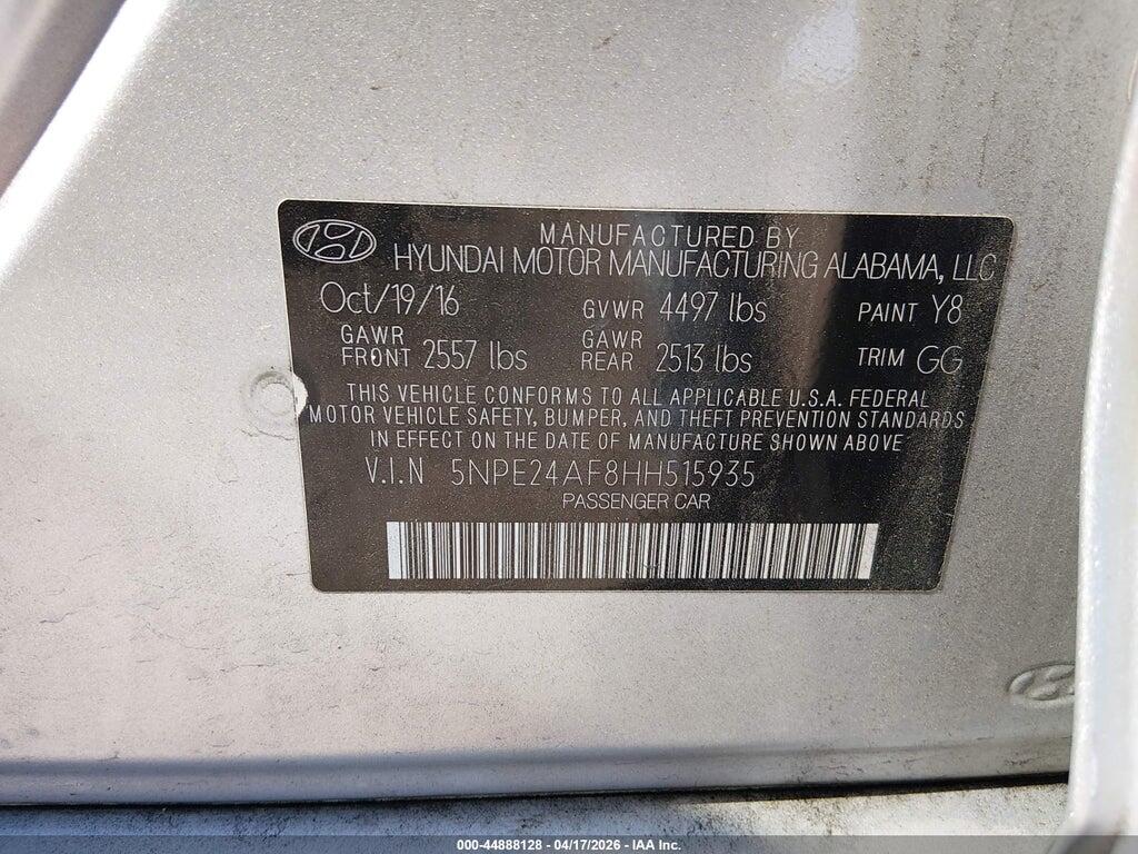 5NPE24AF8HH515935 2017 HYUNDAI SONATA photo no. 9